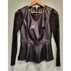 Black Faux Leather Lace Peplum Goth Grunge Top Double Zero Sz S